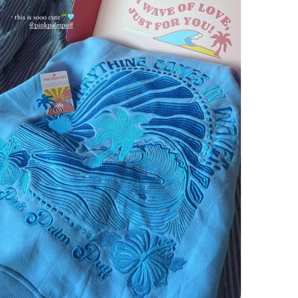 PINK POM PUFF everything comes in waves hoodie SHIPS TODAY S SMALL